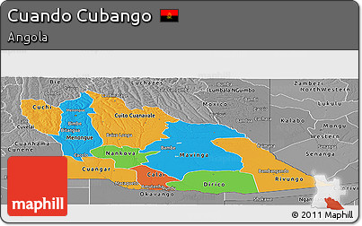 Political Panoramic Map of Cuando Cubango, desaturated