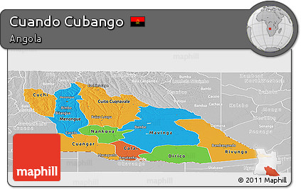 Political Panoramic Map of Cuando Cubango, lighten, desaturated