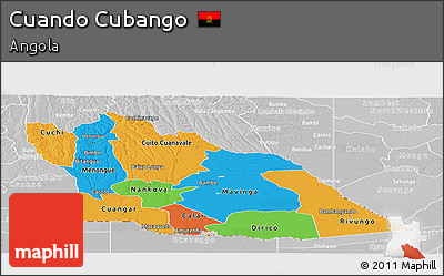 Political Panoramic Map of Cuando Cubango, lighten, desaturated