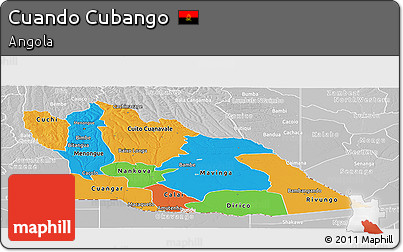 Political Panoramic Map of Cuando Cubango, lighten, desaturated