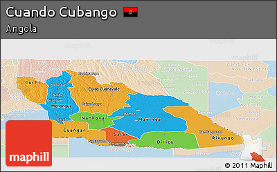 Political Panoramic Map of Cuando Cubango, lighten