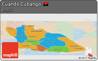 Political Panoramic Map of Cuando Cubango, lighten