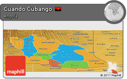 Political Panoramic Map of Cuando Cubango, physical outside