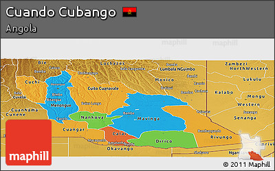 Political Panoramic Map of Cuando Cubango, physical outside