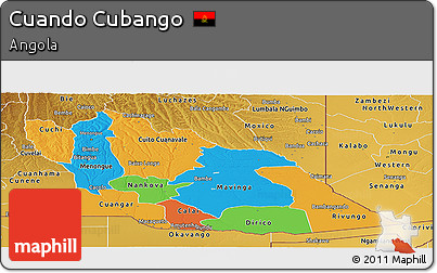 Political Panoramic Map of Cuando Cubango, physical outside