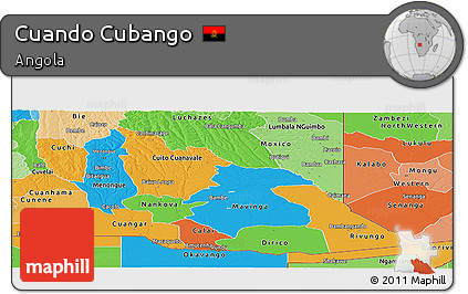 Political Panoramic Map of Cuando Cubango, political shades outside
