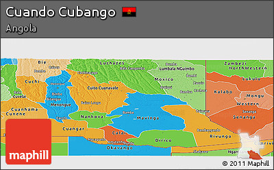 Political Panoramic Map of Cuando Cubango, political shades outside