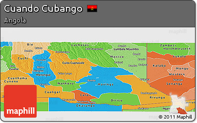 Political Panoramic Map of Cuando Cubango, political shades outside