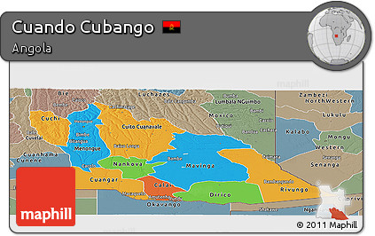 Political Panoramic Map of Cuando Cubango, semi-desaturated