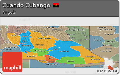 Political Panoramic Map of Cuando Cubango, semi-desaturated