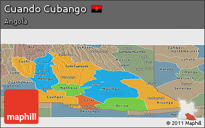 Political Panoramic Map of Cuando Cubango, semi-desaturated