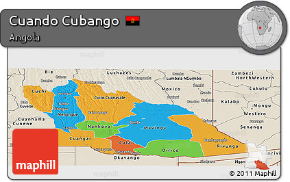 Political Panoramic Map of Cuando Cubango, shaded relief outside