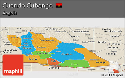 Political Panoramic Map of Cuando Cubango, shaded relief outside