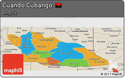 Political Panoramic Map of Cuando Cubango, shaded relief outside