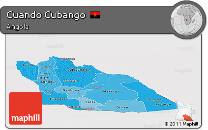 Political Shades Panoramic Map of Cuando Cubango, cropped outside