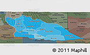 Political Shades Panoramic Map of Cuando Cubango, darken, semi-desaturated