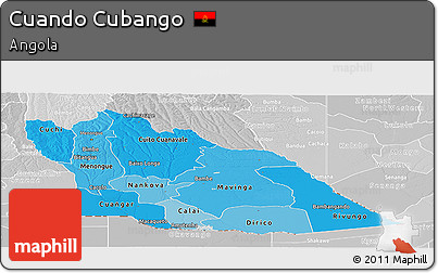 Political Shades Panoramic Map of Cuando Cubango, lighten, desaturated