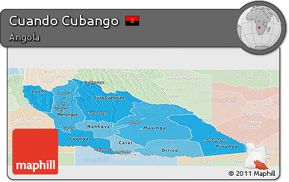Political Shades Panoramic Map of Cuando Cubango, lighten