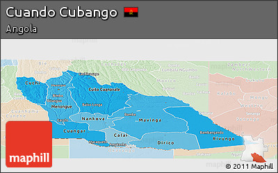 Political Shades Panoramic Map of Cuando Cubango, lighten