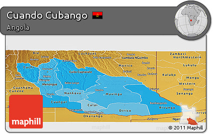 Political Shades Panoramic Map of Cuando Cubango, physical outside