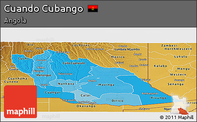 Political Shades Panoramic Map of Cuando Cubango, physical outside