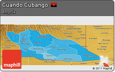 Political Shades Panoramic Map of Cuando Cubango, physical outside