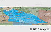 Political Shades Panoramic Map of Cuando Cubango, semi-desaturated