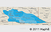 Political Shades Panoramic Map of Cuando Cubango, shaded relief outside