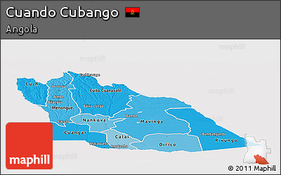 Political Shades Panoramic Map of Cuando Cubango, single color outside