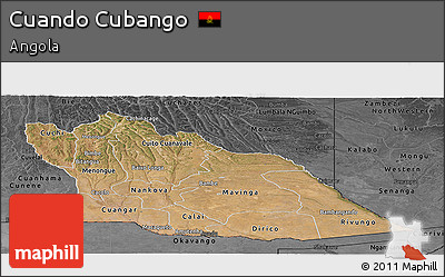 Satellite Panoramic Map of Cuando Cubango, darken, desaturated