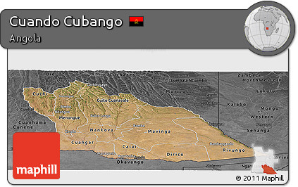 Satellite Panoramic Map of Cuando Cubango, darken, desaturated