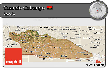 Satellite Panoramic Map of Cuando Cubango, shaded relief outside