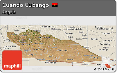 Satellite Panoramic Map of Cuando Cubango, shaded relief outside
