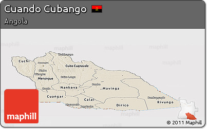 Shaded Relief Panoramic Map of Cuando Cubango, cropped outside
