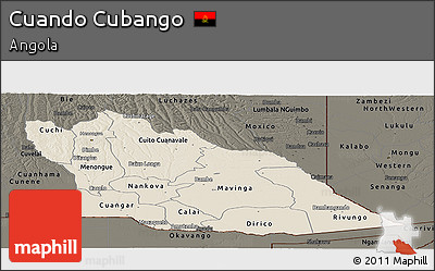 Shaded Relief Panoramic Map of Cuando Cubango, darken
