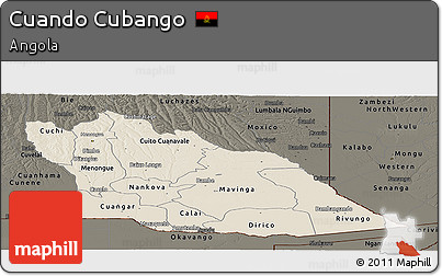 Shaded Relief Panoramic Map of Cuando Cubango, darken