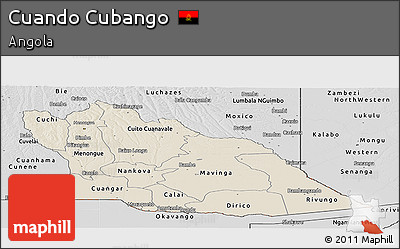 Shaded Relief Panoramic Map of Cuando Cubango, desaturated
