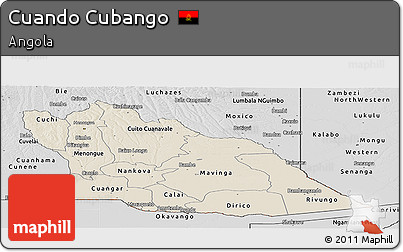 Shaded Relief Panoramic Map of Cuando Cubango, desaturated
