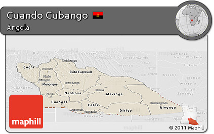 Shaded Relief Panoramic Map of Cuando Cubango, lighten, desaturated