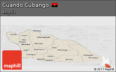 Shaded Relief Panoramic Map of Cuando Cubango, lighten, desaturated