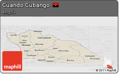 Shaded Relief Panoramic Map of Cuando Cubango, lighten, desaturated