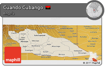 Shaded Relief Panoramic Map of Cuando Cubango, physical outside