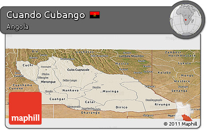 Shaded Relief Panoramic Map of Cuando Cubango, satellite outside