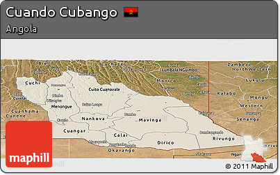 Shaded Relief Panoramic Map of Cuando Cubango, satellite outside