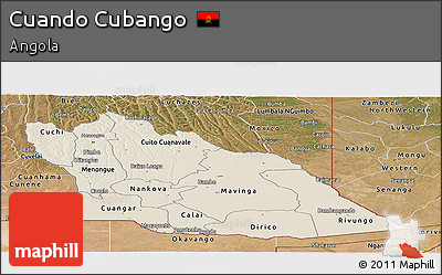 Shaded Relief Panoramic Map of Cuando Cubango, satellite outside