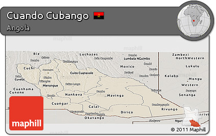 Shaded Relief Panoramic Map of Cuando Cubango, semi-desaturated