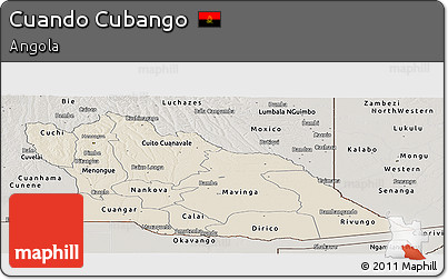 Shaded Relief Panoramic Map of Cuando Cubango, semi-desaturated