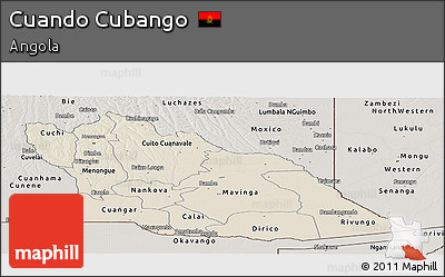 Shaded Relief Panoramic Map of Cuando Cubango, semi-desaturated