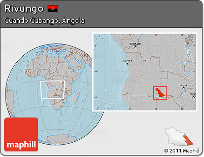 Gray Location Map of Rivungo, within the entire country, hill shading