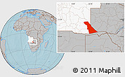 Gray Location Map of Rivungo, highlighted country, hill shading
